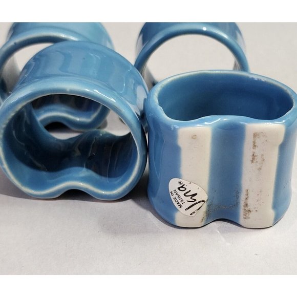 VERA Blue Ceramic Napkin Rings  set of 4 holders 2.75" classic style - Picture 4 of 10
